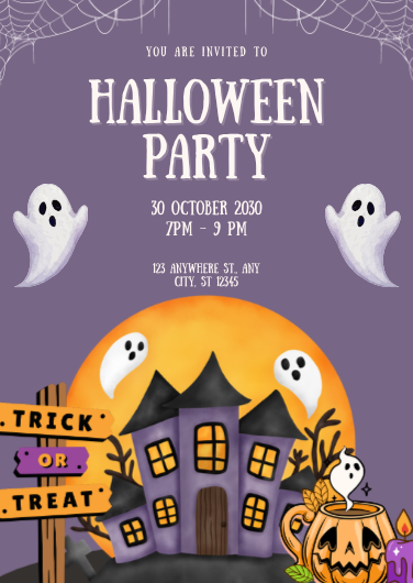 Purple & Orange Halloween Party Invitation Template