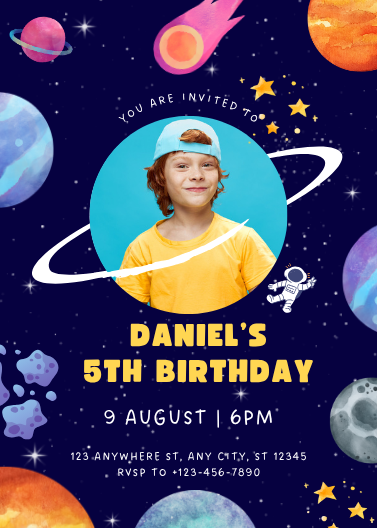 Playful Space Theme Birthday Invitation with Photo