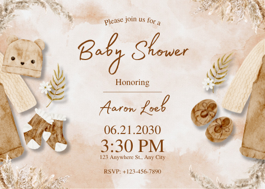 Boho Brown and Beige Watercolor Baby Shower Invitation