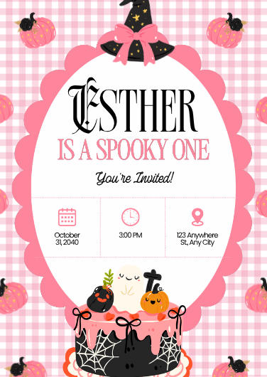 Pink and Black Spooky One Halloween First Birthday Invitation
