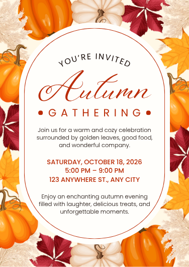 Orange and White Autumn Gathering Invitation Template