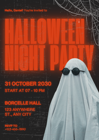 Retro Orange and Black Halloween Night Party Invite