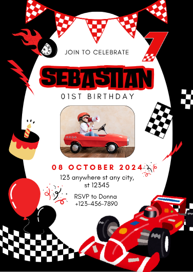 Red and Black Race Car Birthday Invitation Template