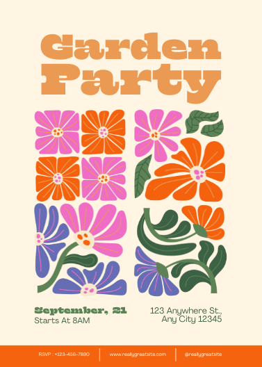 Retro Beige and Orange Floral Garden Party Invitation