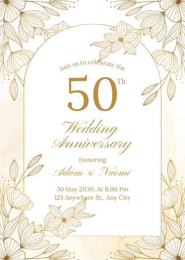 Elegant Gold and Beige 50th Wedding Anniversary Invitation