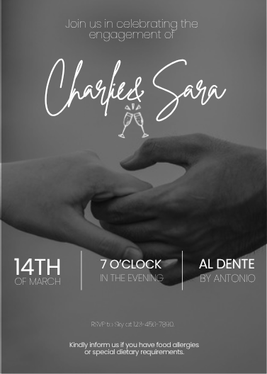 Black and White Minimalist Engagement Party Invitation