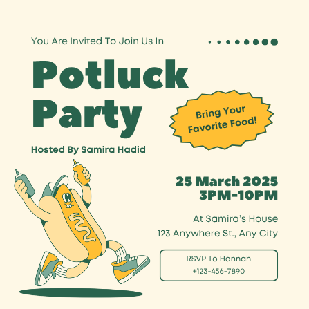 Cream and Green Illustrative Potluck Party Invitation