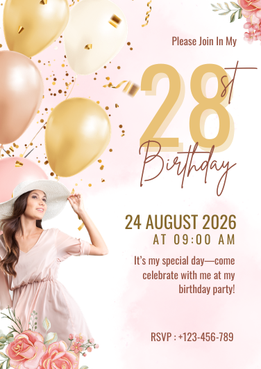 Pink and Gold Birthday Party Invitation Template