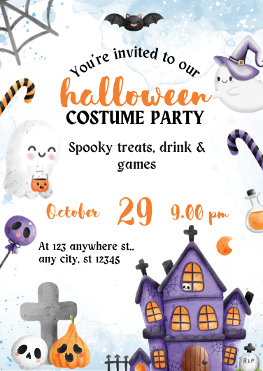 Editable Watercolor Halloween Party Invitation Template