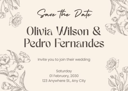 Beige Illustrated Floral Wedding Invitation Template