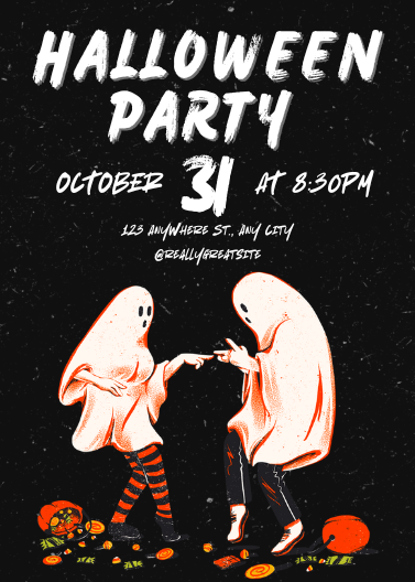 Cartoon Dancing Ghosts Halloween Party Invitation