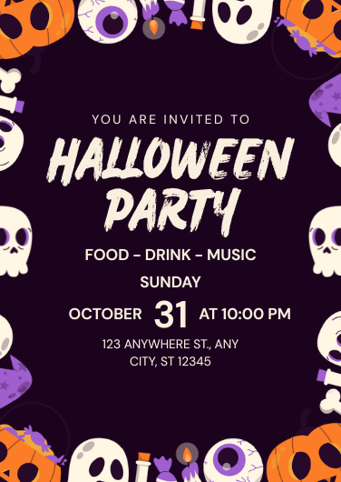 Black and Orange Spooky Halloween Party Invitation