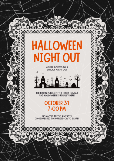 Editable Spiderweb and Lace Halloween Party Invitation