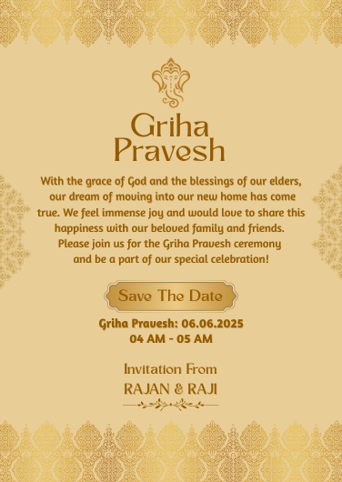 Customizable Gold Griha Pravesh Invitation Card Design