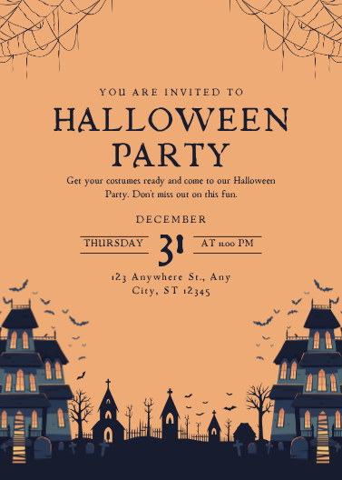 Orange and Brown Illustrative Halloween Party Invitation