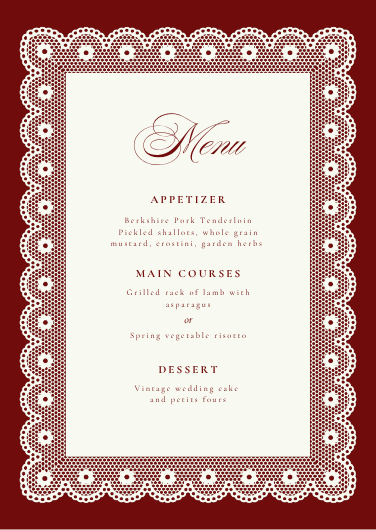 Traditional Burgundy and Cream Wedding Menu Template