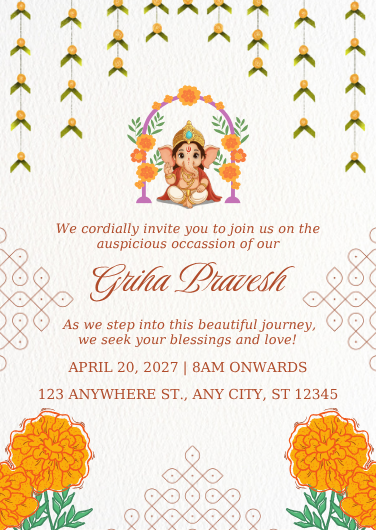Orange and White Traditional Griha Pravesh Invitation