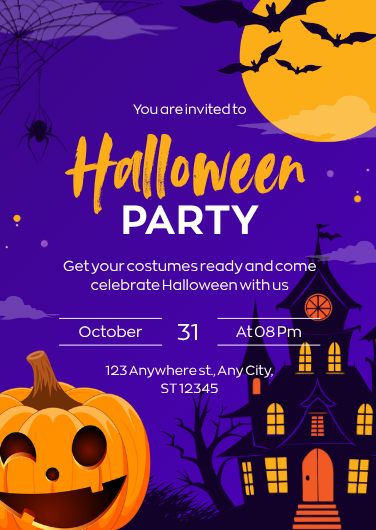 Purple and Yellow Illustrative Halloween Party Invitation