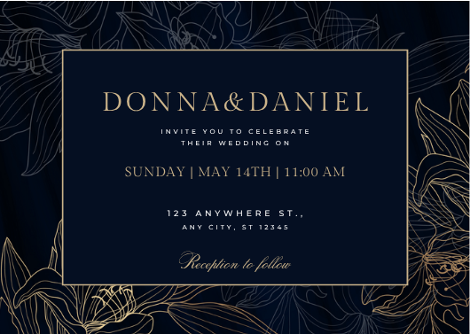 Classic Blue and Golden Bordered Wedding Invitation