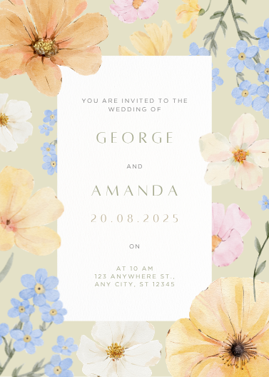 Elegant Pastel Watercolor Floral Wedding Invitation Card