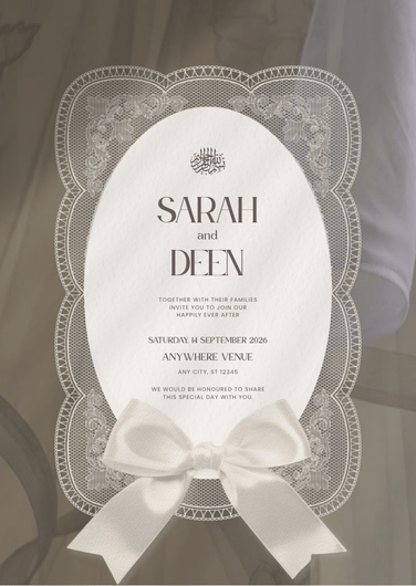 Elegant Beige Lace Bow Nikah Wedding Invitation Template