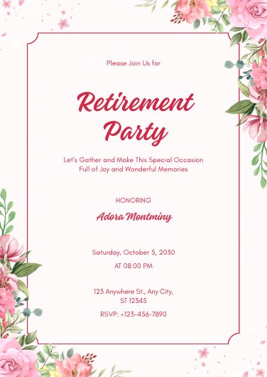 Pink and Green Elegant Retirement Party Invitation
