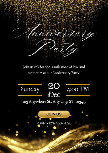 Modern Black and Gold Anniversary Party Invitation