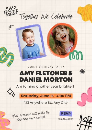 Colorful Joint Birthday Party Invitation Template