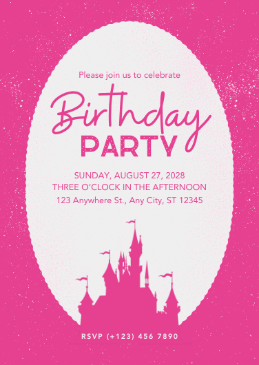 Pink Vintage Fairy Tale Castle Birthday Invitation