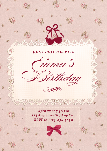 Pink and Red Vintage Birthday Party Invitation Template