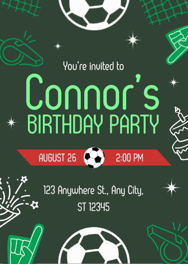 Green Illustrative Soccer Birthday Party Invitation