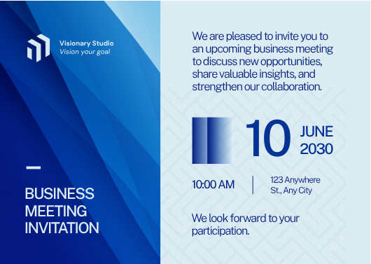 Modern Blue and White Business Meeting Invitation Template