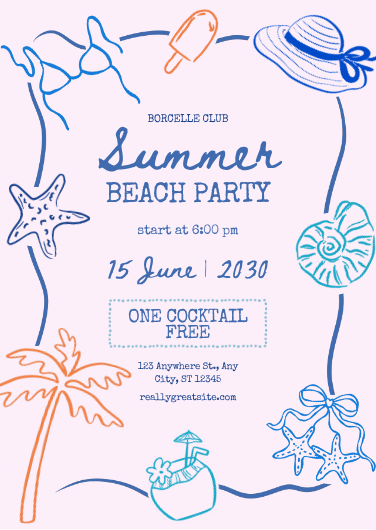 Blue, Pink, and Orange Illustrated Summer Beach Party Invitation