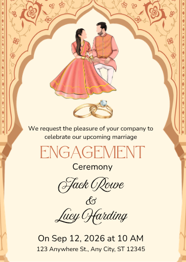 Peach Cream Illustrated Engagement Invitation Template