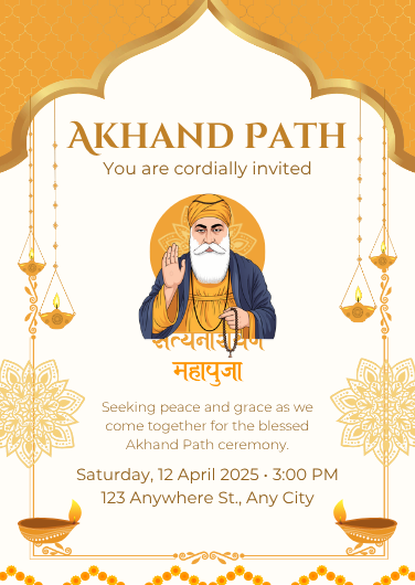 Orange and Gold Traditional Akhand Path Invitation