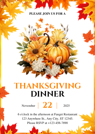 Autumn Leaves Thanksgiving Dinner Invitation