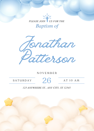 Blue, White, and Beige Modern Minimalist Baptismal Invitation