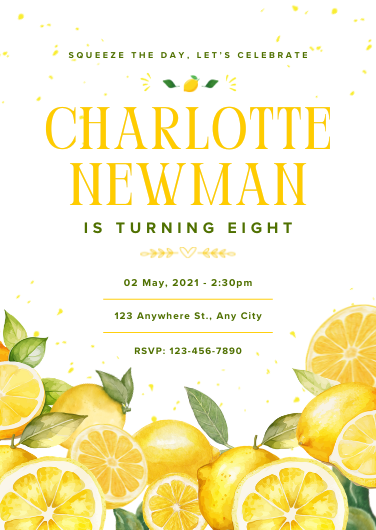 Yellow and Green Citrus Lemon Birthday Invitation Template