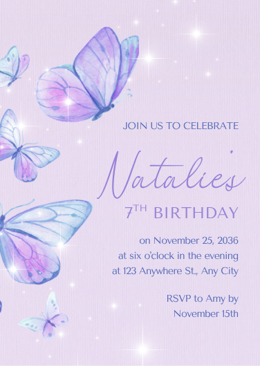 Purple & Pink Watercolor Butterfly Birthday Invitation