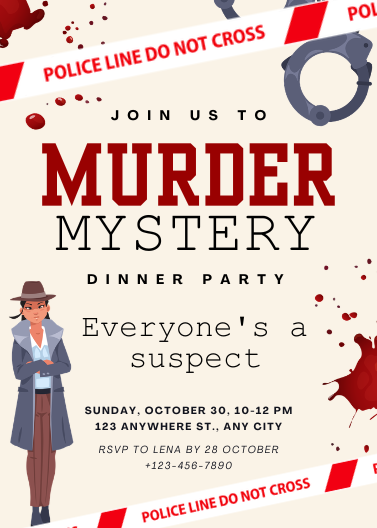 Retro Horror Murder Mystery Dinner Party Invitation