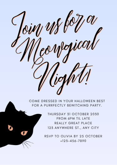Modern Black Cat Halloween Party Invitation Template