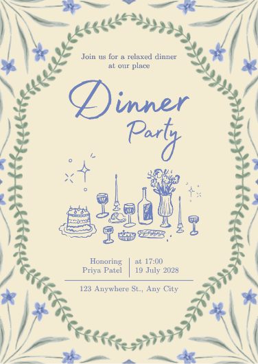 Beige and Blue Retro Dinner Party Invitation
