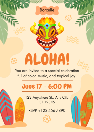 Vibrant Tropical Aloha Party Invitation Template