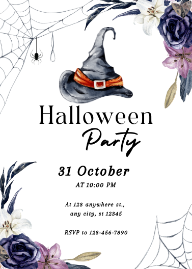 White and Black Watercolor Halloween Party Invitation