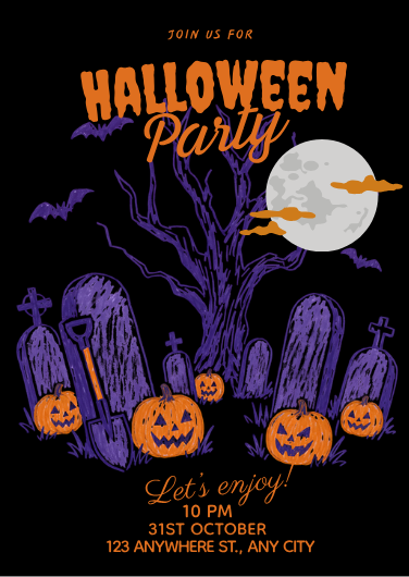 Orange and Purple Spooky Halloween Party Invitation