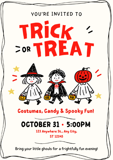 Playful Kids Trick or Treat Halloween Party Invitation