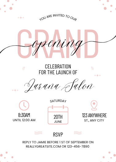 Black and Pink Minimalist Grand Opening Invitation Template