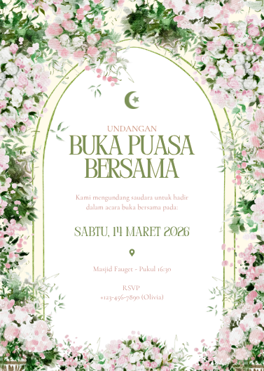 Green & Pink Floral Buka Puasa Invitation Design