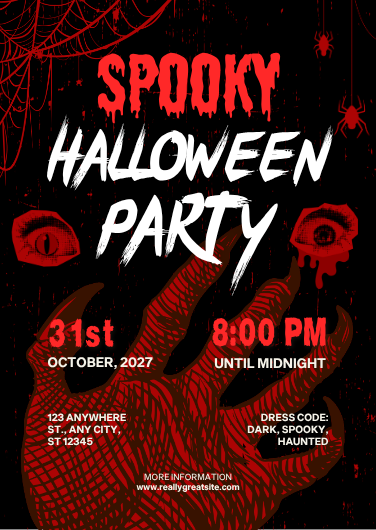 Red and Black Grunge Spooky Halloween Party Invitation