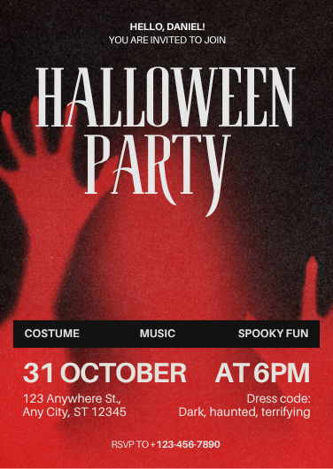 Red Black Bold Modern Halloween Party Invitation